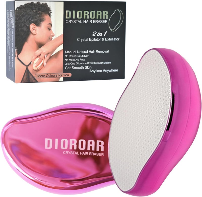 DIOROAR مزيل الشعر الكريستالي، مزيل الشعر الكريستالي المحسن، جهاز إزالة الشعر من الزجاج النانوي، مزيل الشعر غير المؤلم ومقشر بدون ماكينة حلاقة لبشرة ناعمة وحريرية بسرعة (وردي ساخن) - Image 1